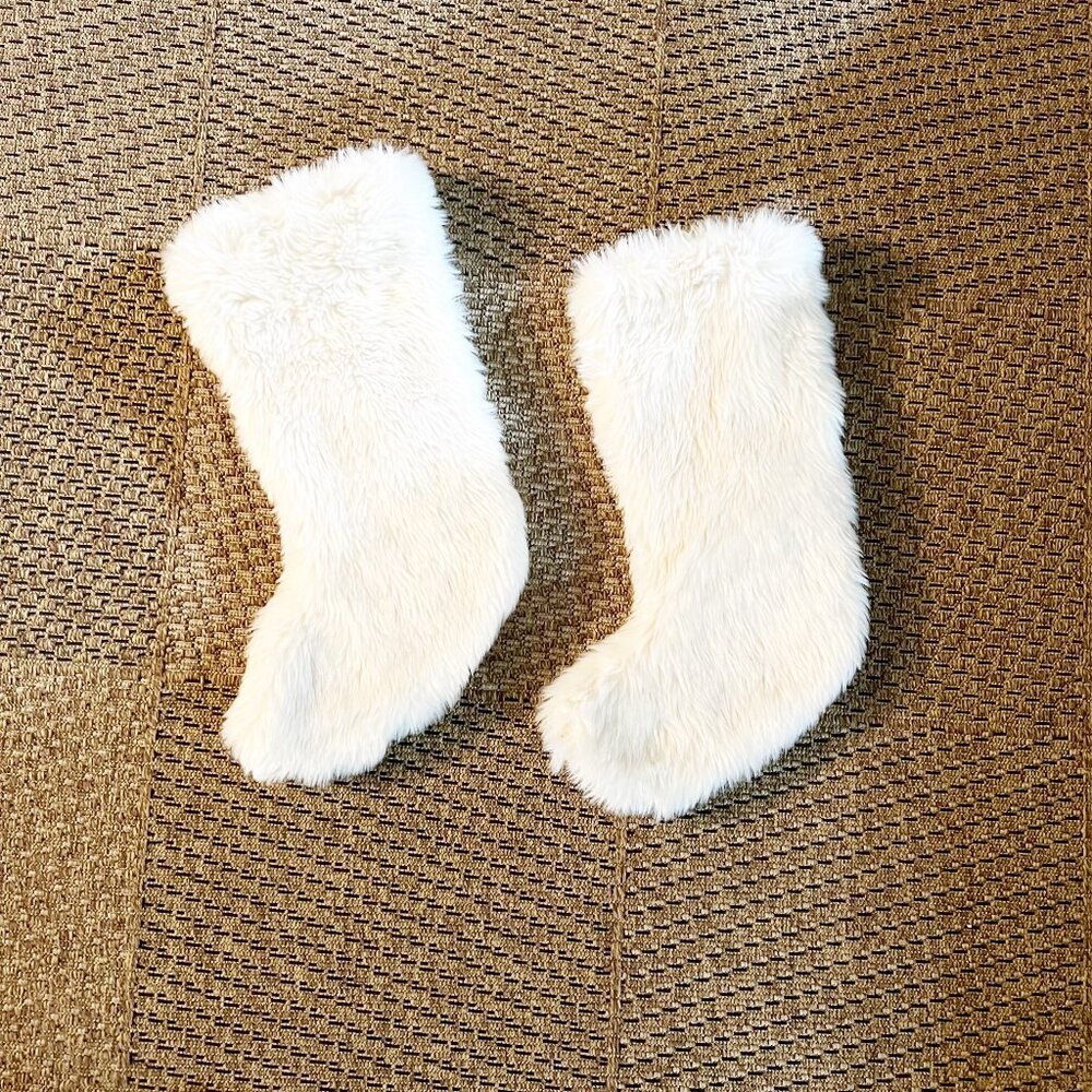 Set of Cream Faux Fur Christmas Stockings
